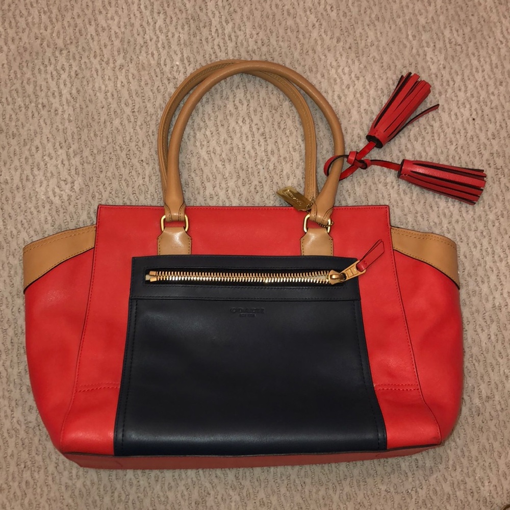 Coach Leather Shoulder Bag (Tan, Coral, Navy)